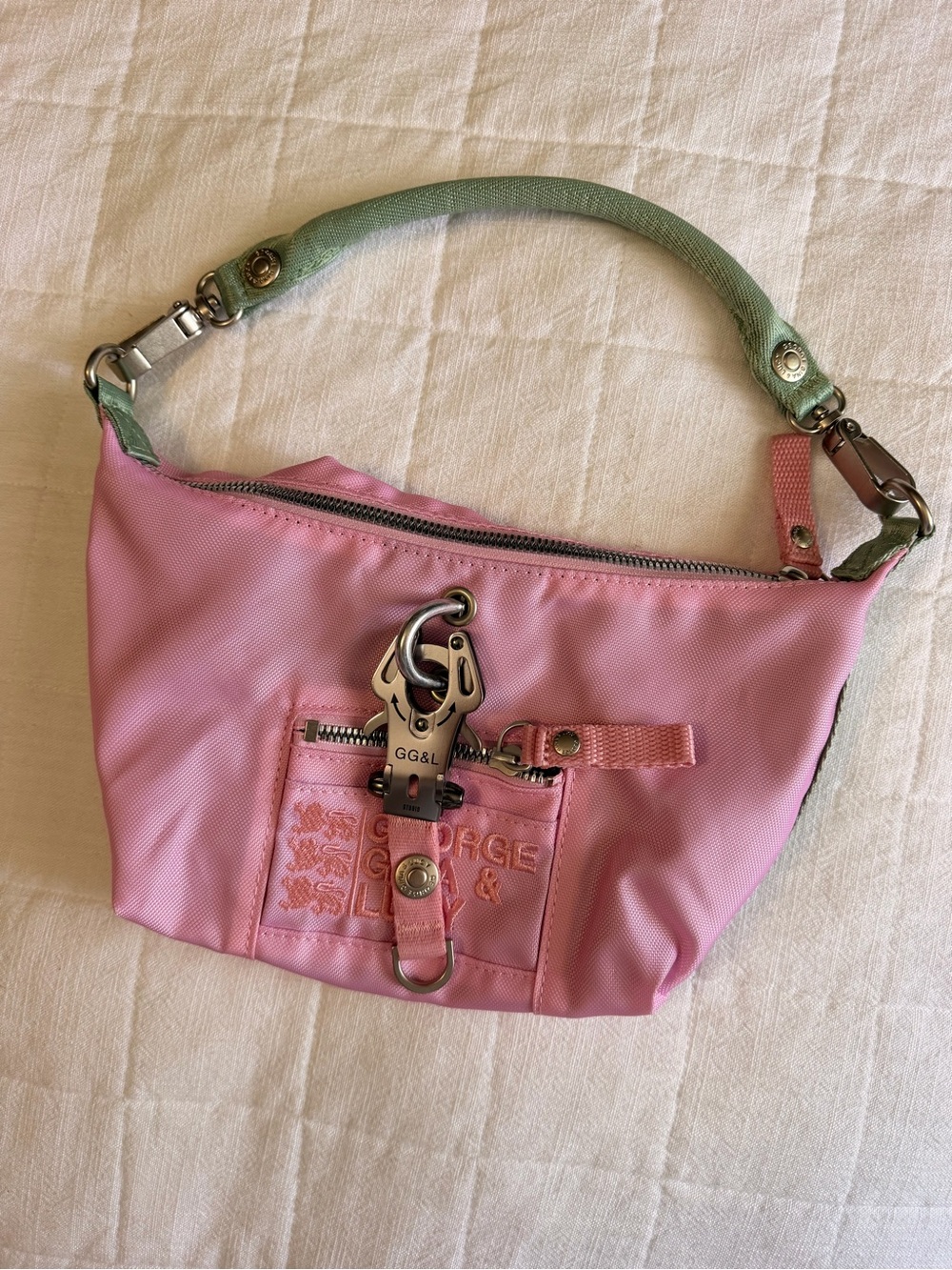 George Gina & Lucy Pink Shoulder Bag with Mint Handle